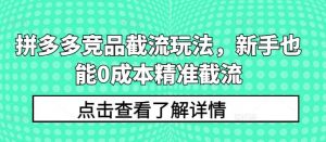 拼多多竞品截流玩法，新手也能0成本精准截流-淘金有道