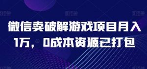 微信卖破解游戏项目月入1万,0成本资源已打包【揭秘】-淘金有道