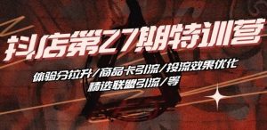 抖音小店·第27期特训营 体验分拉升/商品卡引流/投流效果优化/精选联盟引流/等-淘金有道